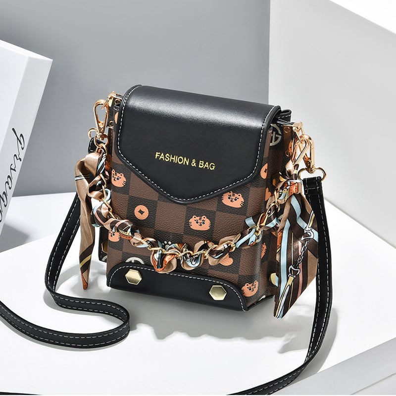 Lotus Bag Full Bag For Women 2022 New Shoulder Bag Retro Printed High-Grade Small Bag Messenger Bag Mobile Phone Bag - Image 3