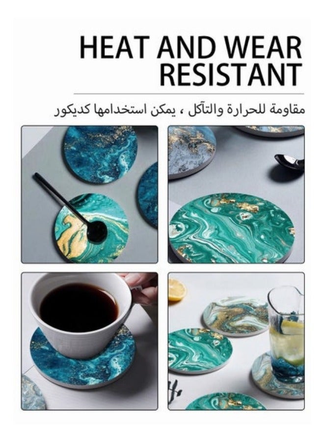 MIXDE 6-Piece Absorbent Coaster,Round Coasters Set With Holder,Ocean Design Drink Coasters For Tabletop Protection - Image 2