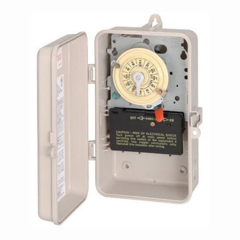 Intermatic T104P3 Mechanical Time Switch - Double Pole, Single Throw, NEMA 3R Enclosure - One-Hour Control, On/Off Trippers Included, High Motor Load Ratings