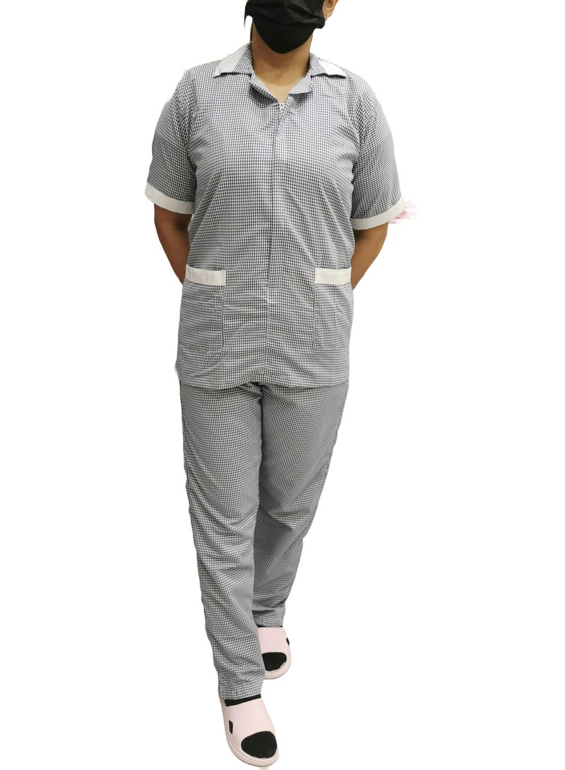 Rannah's Uniform Women's Housekeeper Uniform, Short Sleeve, Light Fabric, Summer, Checkers Pattern - Image 1