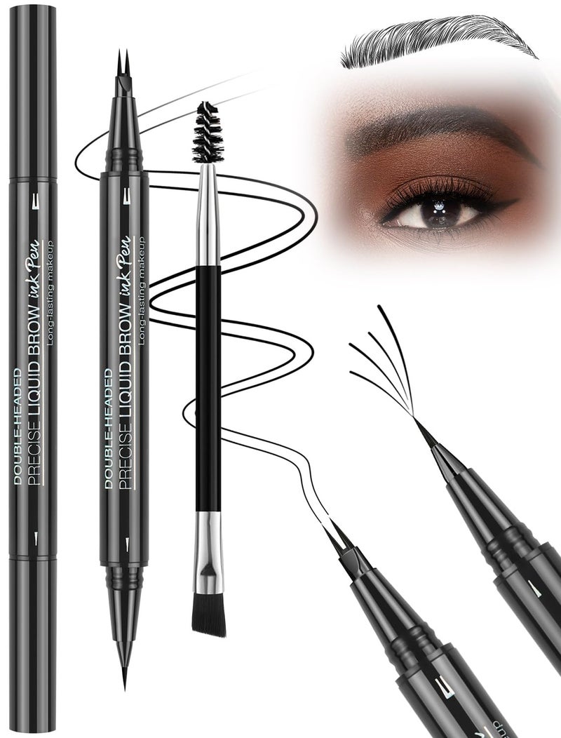 Microblading Eyebrow Pen Waterproof Eyebrow Pencil Hair Like Natural Liquid Brow Contouring Pen 2in1 DualEnded Long Lasting Eye Brow Filler Pencil with Precise MicroForkTip Soft Black