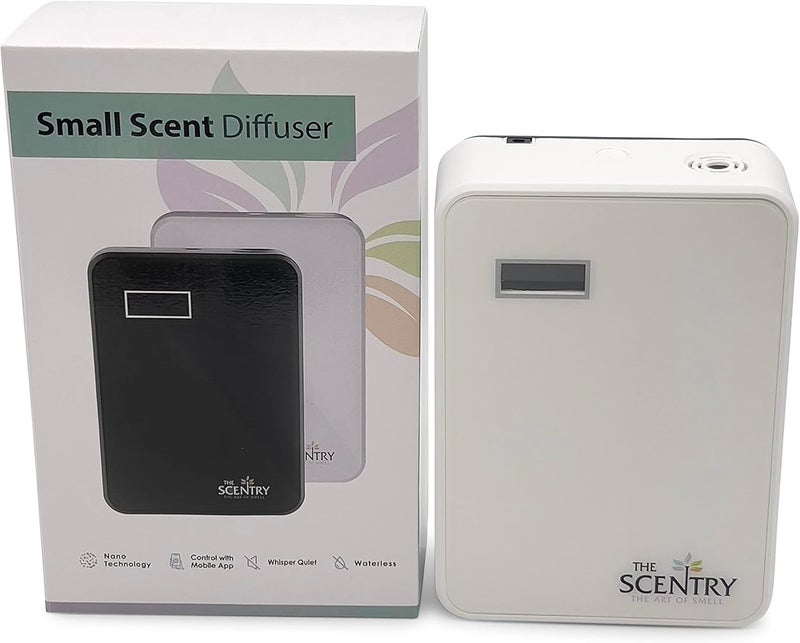 ذا سنتري جهاز توزيع العطور الذكي Scentry Smart Wi-Fi (منظف هواء)، لون أبيض، يعمل بتقنية النانو، يمكن التحكم فيه عبر تطبيق موبايل، هادئ جدًا، يغطي مساحة تصل إلى 100 متر مكعب (حوالي 60 مترًا مربعًا)، سعة الزيت 150 ملليلتر. - Image 2