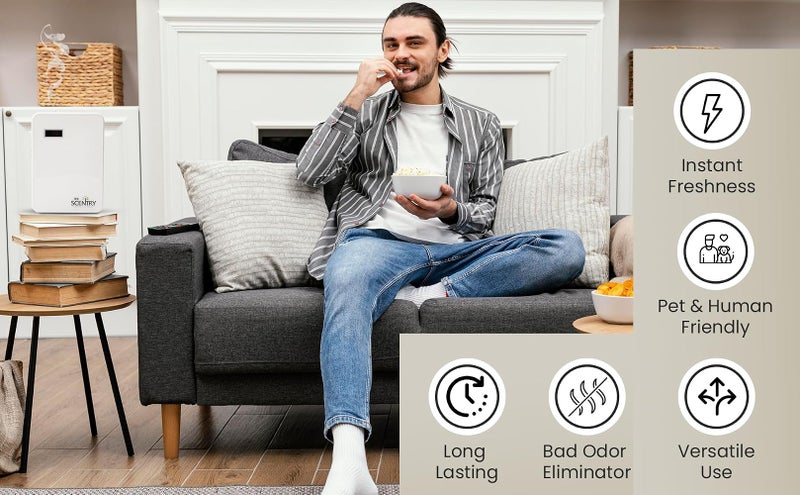 ذا سنتري جهاز توزيع العطور الذكي Scentry Smart Wi-Fi (منظف هواء)، لون أبيض، يعمل بتقنية النانو، يمكن التحكم فيه عبر تطبيق موبايل، هادئ جدًا، يغطي مساحة تصل إلى 100 متر مكعب (حوالي 60 مترًا مربعًا)، سعة الزيت 150 ملليلتر. - Image 3