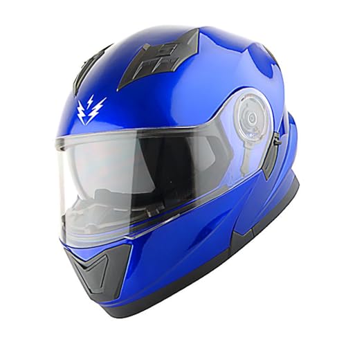 1Storm New Motorcycle Bike Modular Full Face Helmet Dual Visor Sun Shield with Rechargeable LED Tail Light: Glossy Blue - Image 2