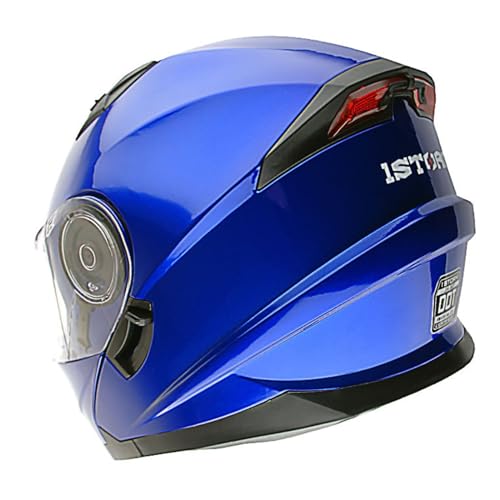 1Storm New Motorcycle Bike Modular Full Face Helmet Dual Visor Sun Shield with Rechargeable LED Tail Light: Glossy Blue - Image 5