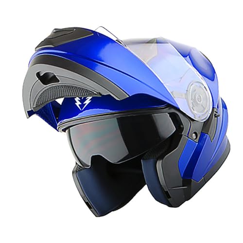 1Storm New Motorcycle Bike Modular Full Face Helmet Dual Visor Sun Shield with Rechargeable LED Tail Light: Glossy Blue - Image 4