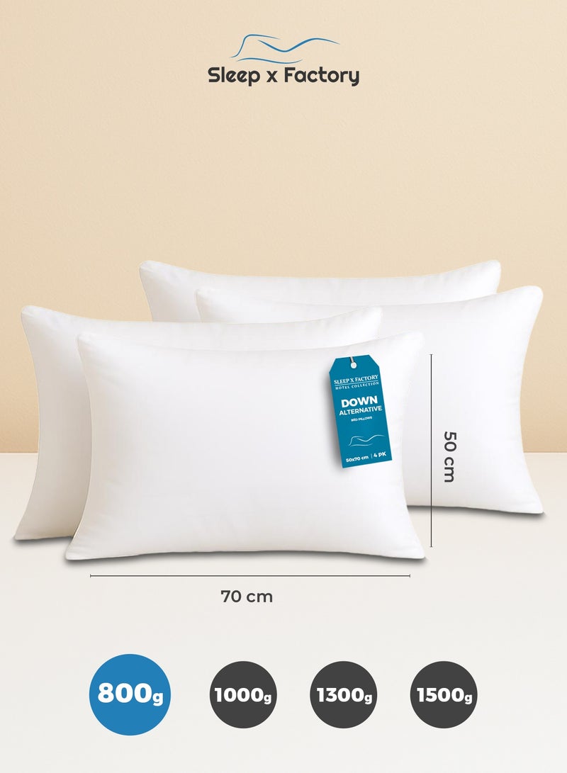 Sleep x Factory Luxurious Soft Sleeping Pillows – 4-Pack – Microfiber Cover, Hypoallergenic Fill – 800g / 1000g / 1300g / 1500g  - Image 1
