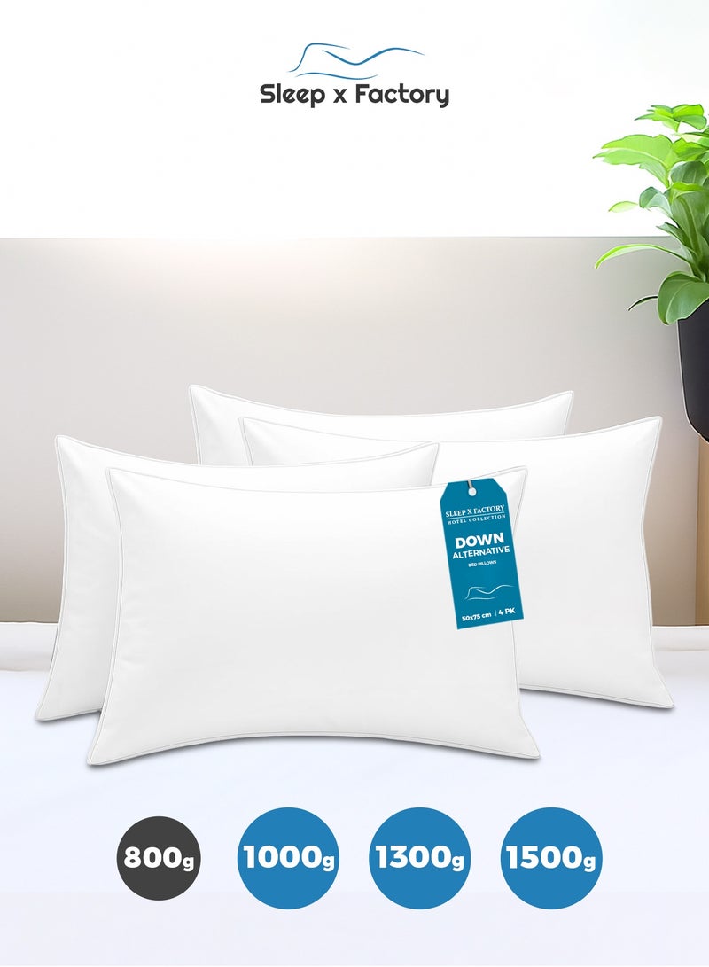 Sleep x Factory Luxurious Soft Sleeping Pillows – 4-Pack – Microfiber Cover, Hypoallergenic Fill – 800g / 1000g / 1300g / 1500g  - Image 2