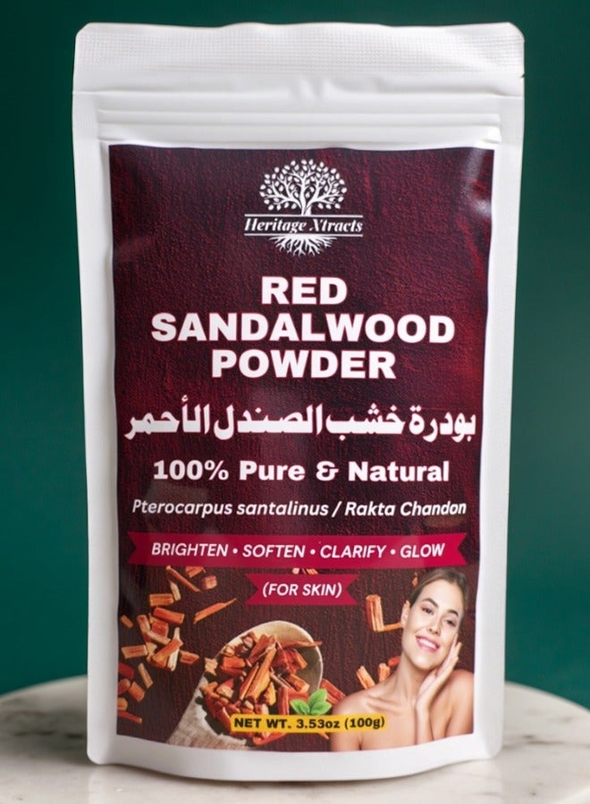 Heritage Xtracts Pure Red Sandalwood Powder 100gm | Natural Skin Brightening, Anti-Aging & Acne Control | For Face & Skin 