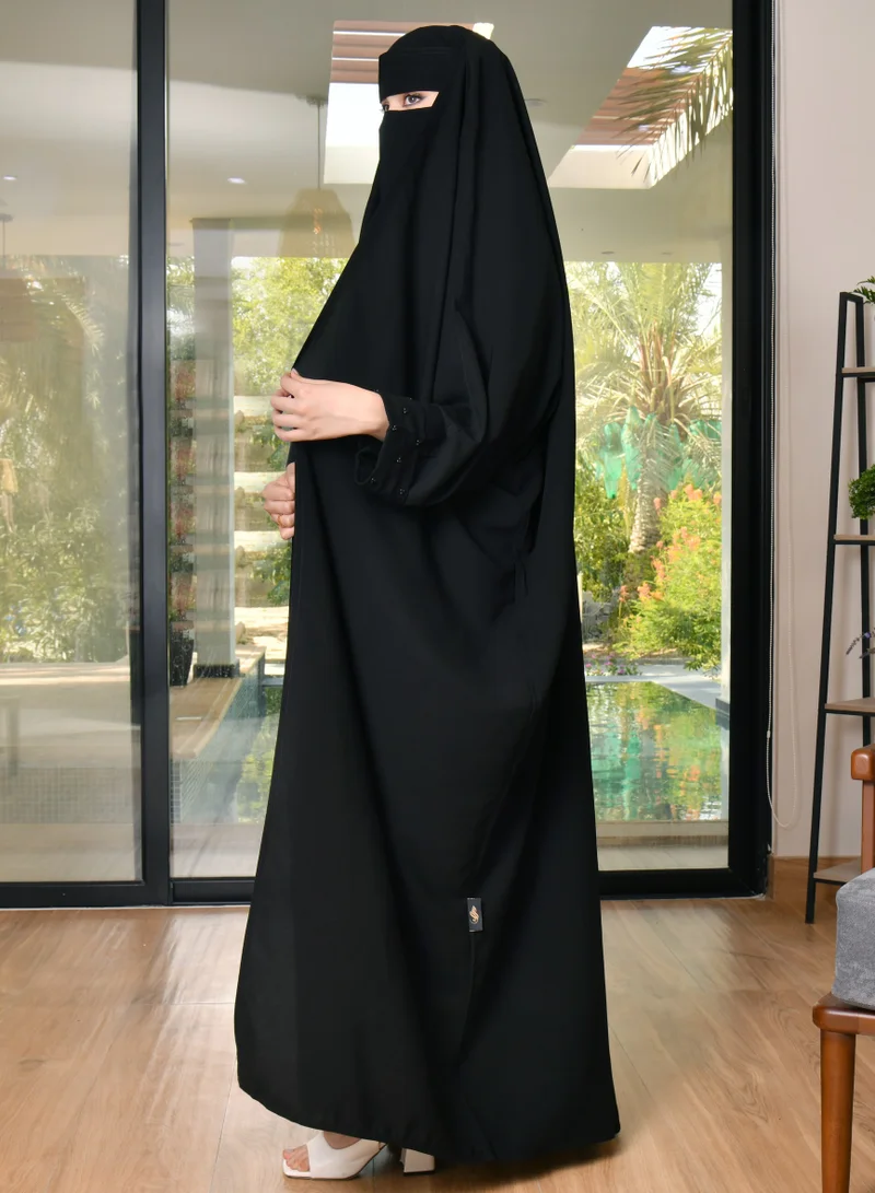 HAWRAA ABAYA Ras wrap abaya with narrow sleeves decorated with black pearls and nice summer fabric