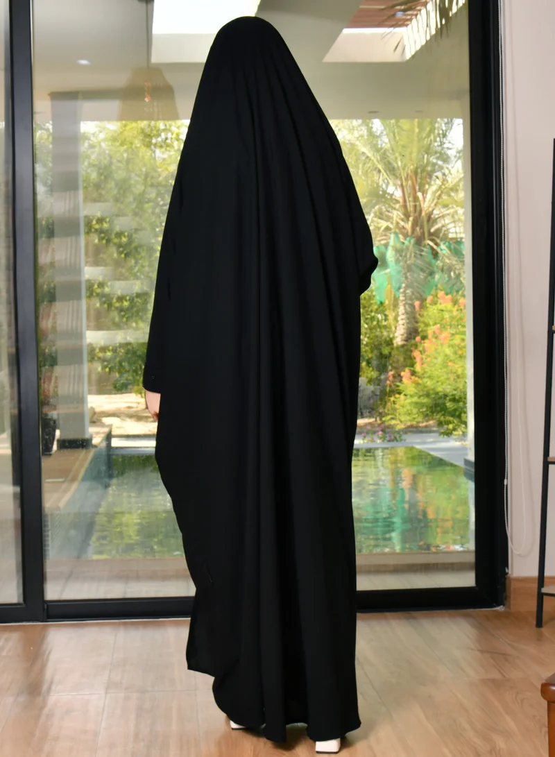 HAWRAA ABAYA Ras wrap abaya with narrow sleeves decorated with black pearls and nice summer fabric