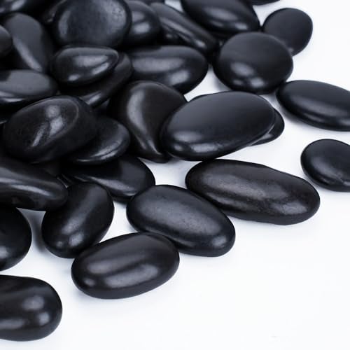 Pulovin 15 lbs Black Rocks for Planters, 1"-2" Decorative River Rocks for Plants, Flower Pots, Vase, Polished Garden Stones for Outdoor Landscaping, Walkways, Yard - Image 1