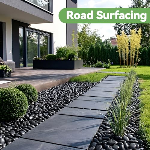 Pulovin 15 lbs Black Rocks for Planters, 1"-2" Decorative River Rocks for Plants, Flower Pots, Vase, Polished Garden Stones for Outdoor Landscaping, Walkways, Yard - Image 3