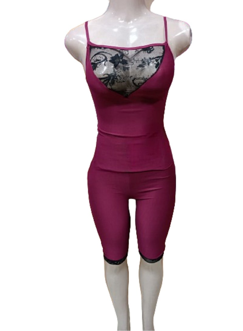MANIKAN short pajama set with sleeveless top and lace blend  - Image 1