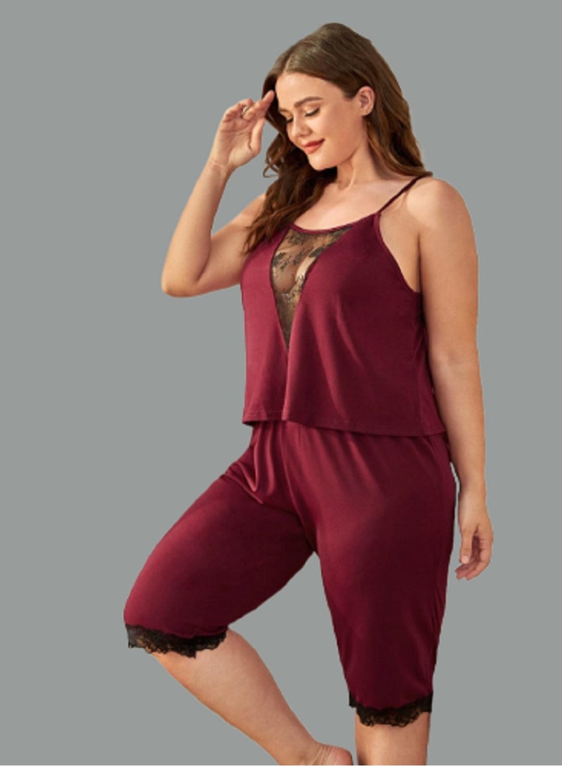 MANIKAN short pajama set with sleeveless top and lace blend  - Image 2