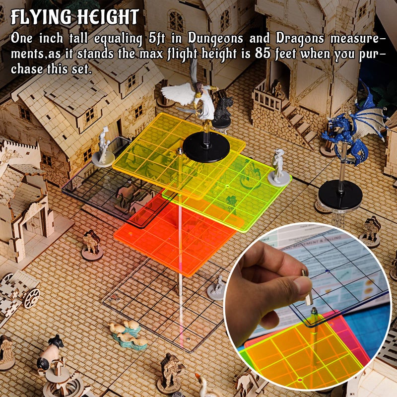 CZYY 3D Combat Risers Set Colored Acrylic Connected by Metal Pillars Flying Miniature Flight Stand with 1 Inch SquareGrid Great Wargame Space for D&D and Other Tabletop RPG - Image 5
