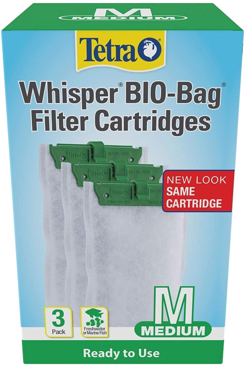 Tetra Whisper Bio-Bag Filter Aquarium Cartridges, Medium Filter for Freshwater and Marine Fish, Removes Odors and Discoloration, Ready to Use, 3 Medium Green Filters - Image 1