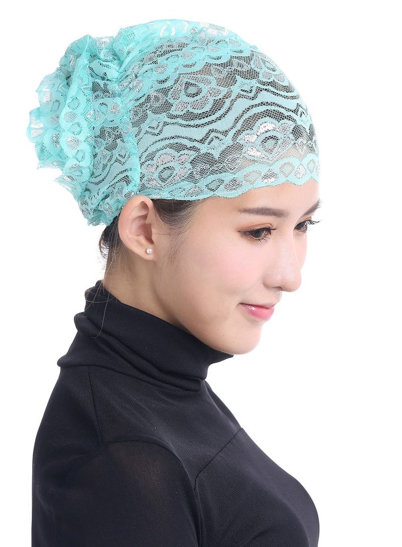 Loquat Women's Shiny Lace Hijab Inner Cap Grass Blue 