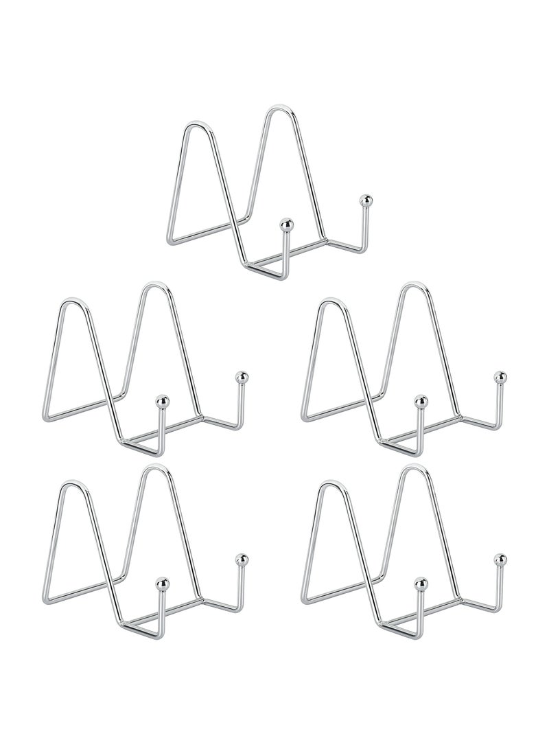 Y&D 5Pack 3in Silver Display Stands Art Iron Easel Plate Holder Metal Frame for Pictures, Photo, Decorative Dish  - Image 1