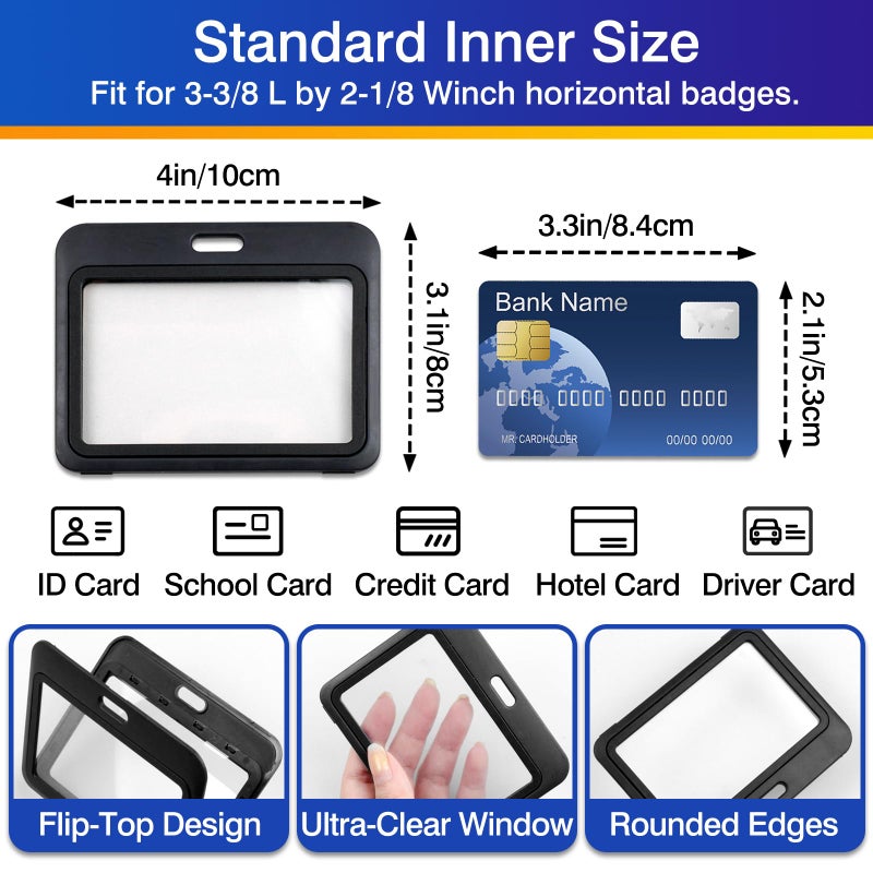 Ceemiaa 3-Pack Horizontal Hard Plastic ID Badge Holders â€“ Double-Sided Black Card Case for Office, School, Credit & Access Cards - Image 4
