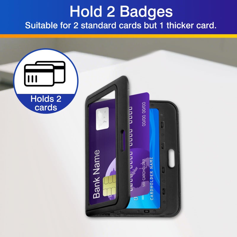 Ceemiaa 3-Pack Horizontal Hard Plastic ID Badge Holders â€“ Double-Sided Black Card Case for Office, School, Credit & Access Cards - Image 2