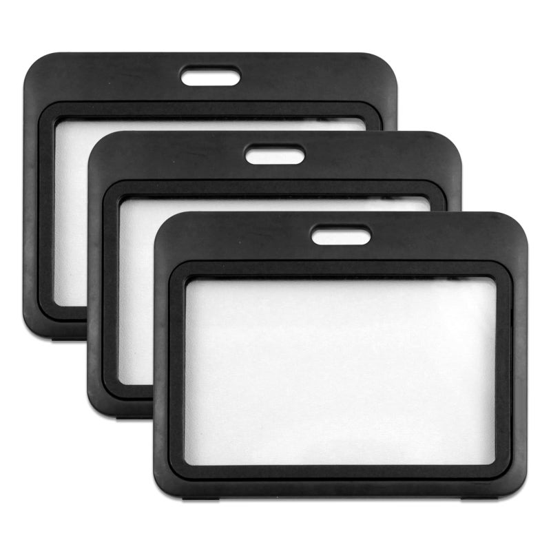 Ceemiaa 3-Pack Horizontal Hard Plastic ID Badge Holders â€“ Double-Sided Black Card Case for Office, School, Credit & Access Cards - Image 1