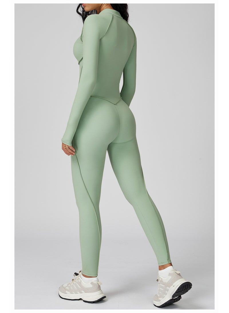 general AEEZO Womens Contour Seams Long Sleeve Padded Workout Jumpsuit Zip Up Tummy Control One Piece Bodycon Yoga Rompers - Image 3