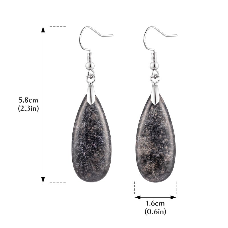 HAISWET Black Stone Drop Earrings for Women Teardrop Dangle Earrings White Gold Tone - Image 4