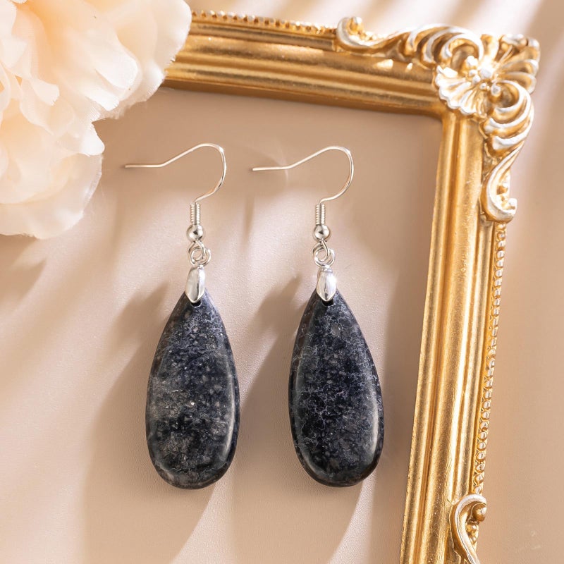 HAISWET Black Stone Drop Earrings for Women Teardrop Dangle Earrings White Gold Tone - Image 3