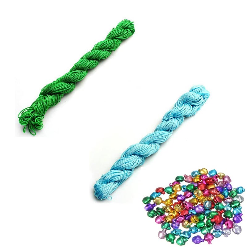CRAFTS HAVELI Combo of Multi Ghungroo Beading Nylon Cord 30 Mtr Knot Macrame Braided String M_1mm Nylon_Green Sky Blue