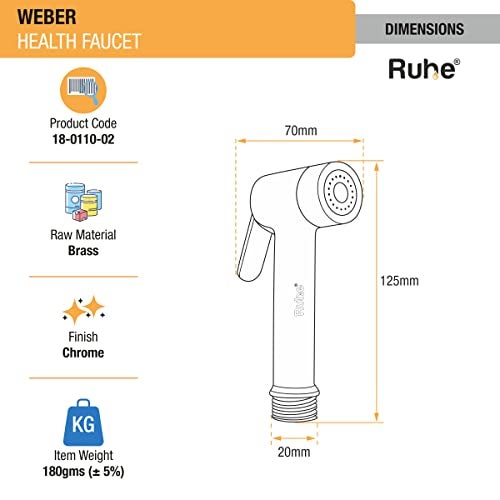 Ruhe® Weber Brass Health Faucet | Easy Grip | High-Pressure Faucet Gun | Chrome Finish - Image 2