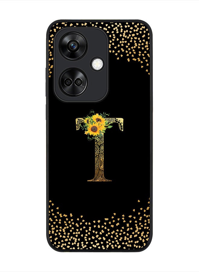 Stylizedd Rugged Black Edge case for OnePlus Nord CE3 / Oppo K11, Slim fit Flexible   Custom Monogram Initial Letter Mandala Floral Pattern Alphabet- T (Black) - Image 1