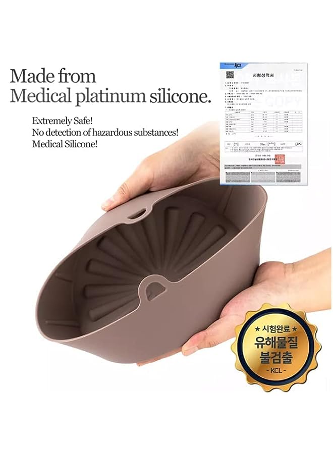 vesus Air Fryer Silicone Pot Food Safe Airfryer Basket Oven Parchment Liner Reusable Air Fryer Accessories (19cm, brown) (16cm, Brown) - Image 3