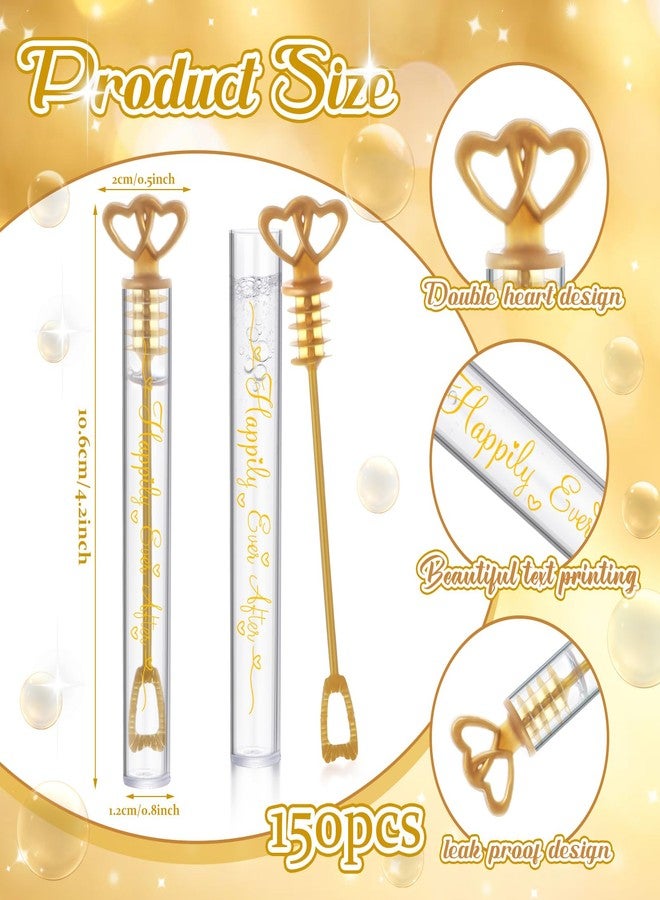 PullCrease 150 Pcs Bubble Wands Bulk for Wedding Party Mini Heart Wand with Bubble Solution for Wedding Bridal Showers Valentine Anniversary Graduation Birthday Supplies(Gold,Happy Ever After) - Image 3