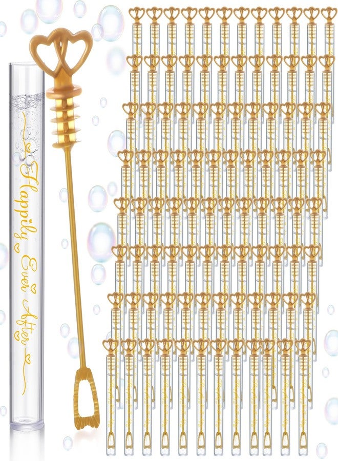 PullCrease 150 Pcs Bubble Wands Bulk for Wedding Party Mini Heart Wand with Bubble Solution for Wedding Bridal Showers Valentine Anniversary Graduation Birthday Supplies(Gold,Happy Ever After) - Image 1