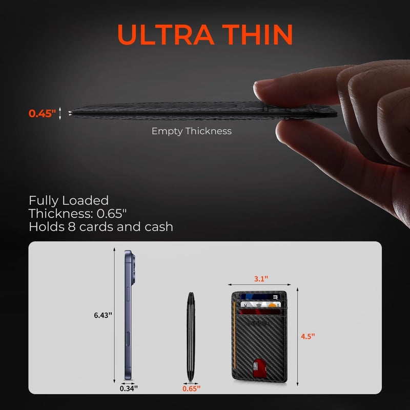 RUNBOX Slim ID Cases Minimalist Front Pocket RFID Blocking Leather Wallets for Men and Women Card Holder Wallets Gifts for men - Image 3