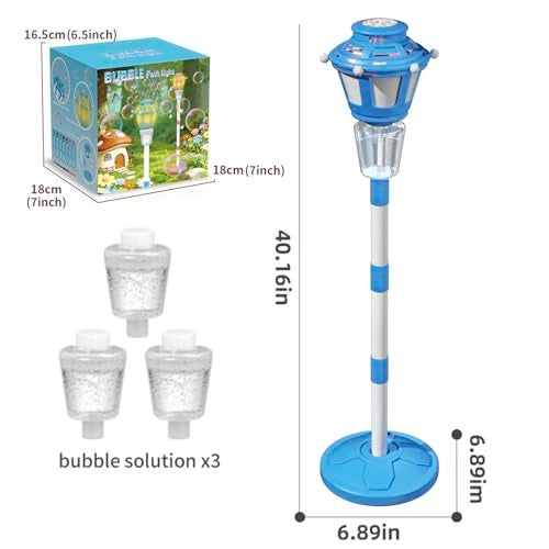 BBnote Street Lamp Bubble Machine with Light and Music Rechargeable Outdoor Summer Bubbles Toys for Kids Adults Bubble Blower and Wand Toy Birthday Christmas Party Gifts for Toddlers Teens Blue - Image 5