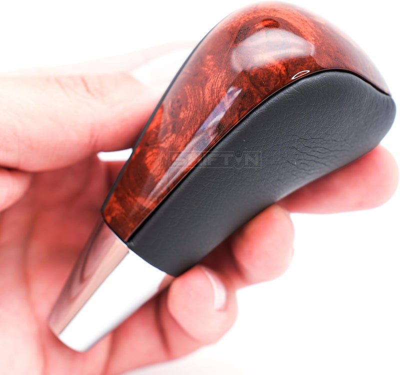 SHIFTIN Leather Wood Gear Shift Knob for Toyota Avalon Yaris 4Runner Land Cruiser Sienna Camry Solara Tacoma and Lexus ES300 ES330 GS300 GS400 GS430 SC300 SC400 (Gray Leather/Birds Eye Walnut) - Image 3