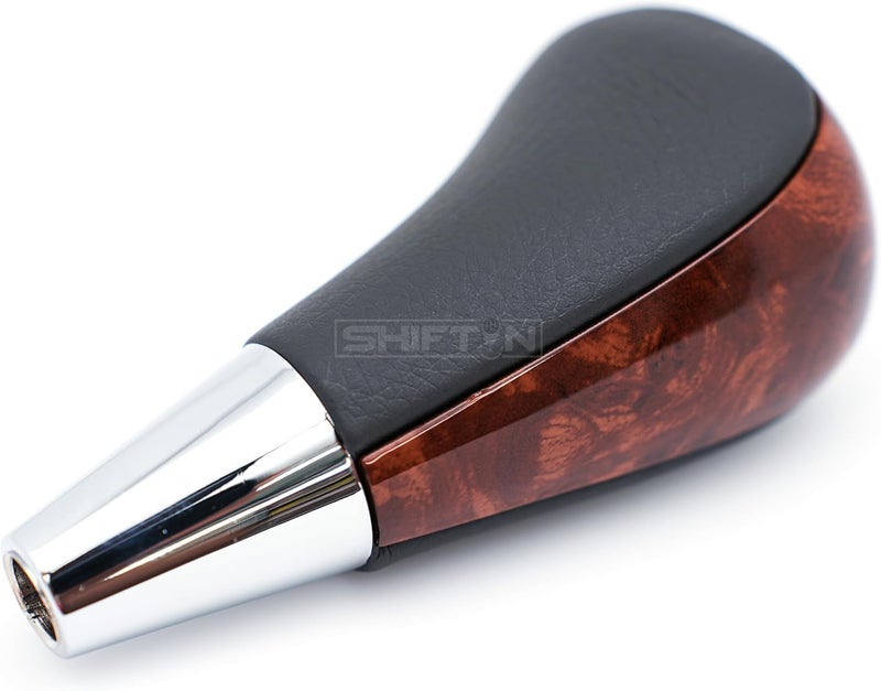 SHIFTIN Leather Wood Gear Shift Knob for Toyota Avalon Yaris 4Runner Land Cruiser Sienna Camry Solara Tacoma and Lexus ES300 ES330 GS300 GS400 GS430 SC300 SC400 (Gray Leather/Birds Eye Walnut) - Image 5