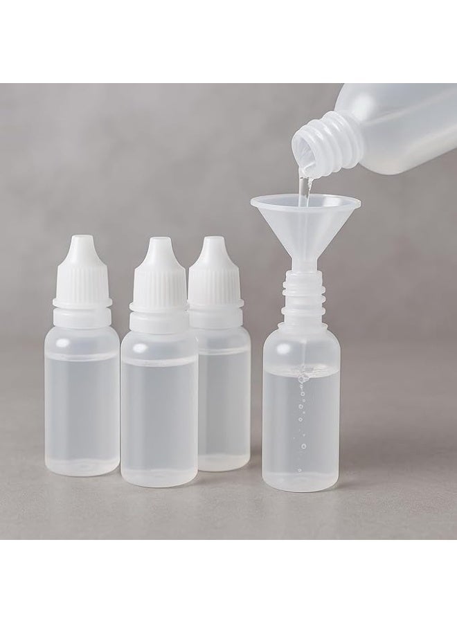ChicAbode 5 Pcs Dropper Bottle Set, 15ml/0.5oz Small White Plastic Eye Liquid Dropper Bottles with Caps and Plugs, Refillable Squeezable Travel Containers with Funnel (4 Bottles + 1 Funnel) - Image 1