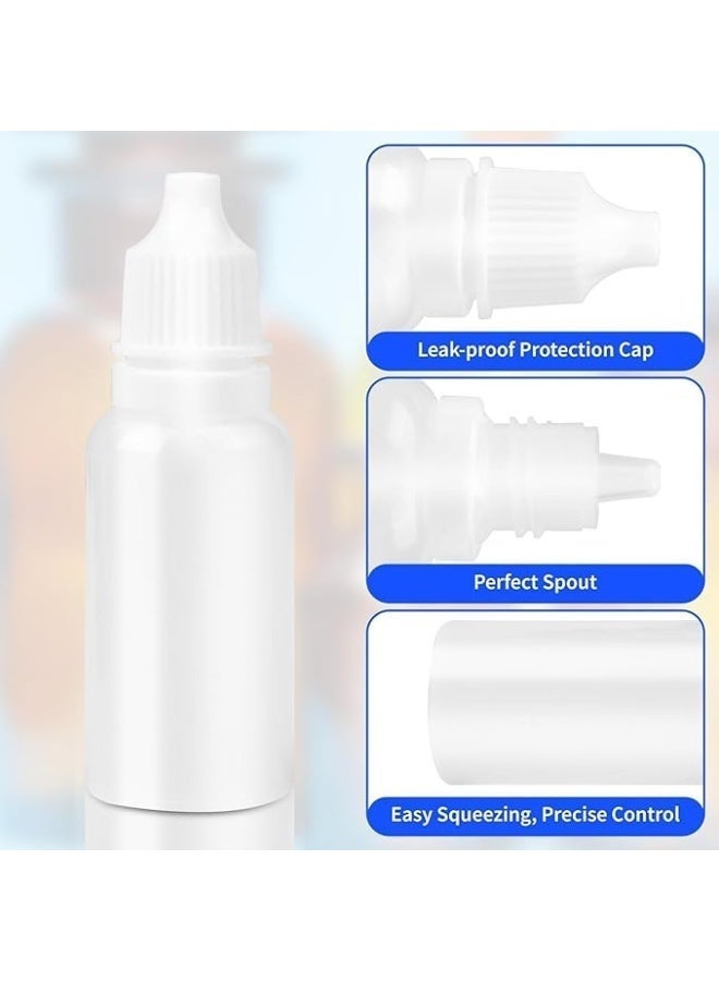 ChicAbode 5 Pcs Dropper Bottle Set, 15ml/0.5oz Small White Plastic Eye Liquid Dropper Bottles with Caps and Plugs, Refillable Squeezable Travel Containers with Funnel (4 Bottles + 1 Funnel) - Image 3