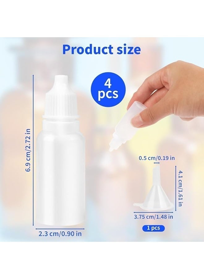 ChicAbode 5 Pcs Dropper Bottle Set, 15ml/0.5oz Small White Plastic Eye Liquid Dropper Bottles with Caps and Plugs, Refillable Squeezable Travel Containers with Funnel (4 Bottles + 1 Funnel) - Image 2
