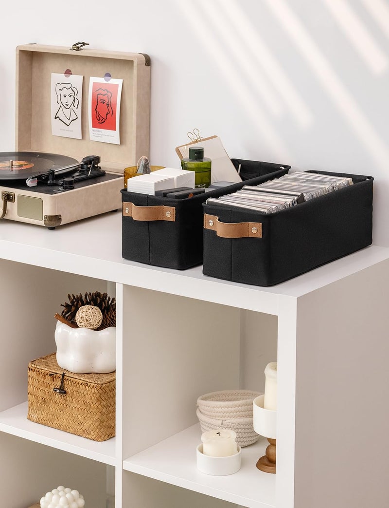 StorageWorks Narrow Storage Bins  Small Basket for Closet and Shelves  Fabric Organizer with Handles  Toilet Paper Storage  Black  2-Pack - Image 5