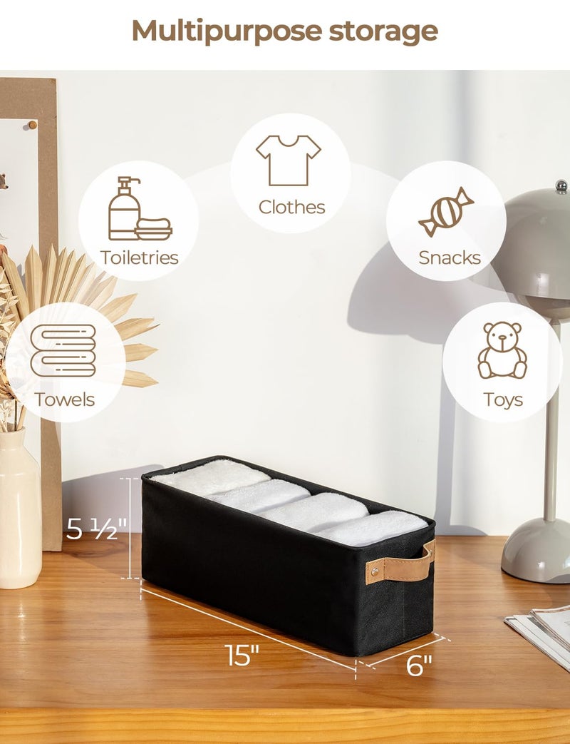 StorageWorks Narrow Storage Bins  Small Basket for Closet and Shelves  Fabric Organizer with Handles  Toilet Paper Storage  Black  2-Pack - Image 2