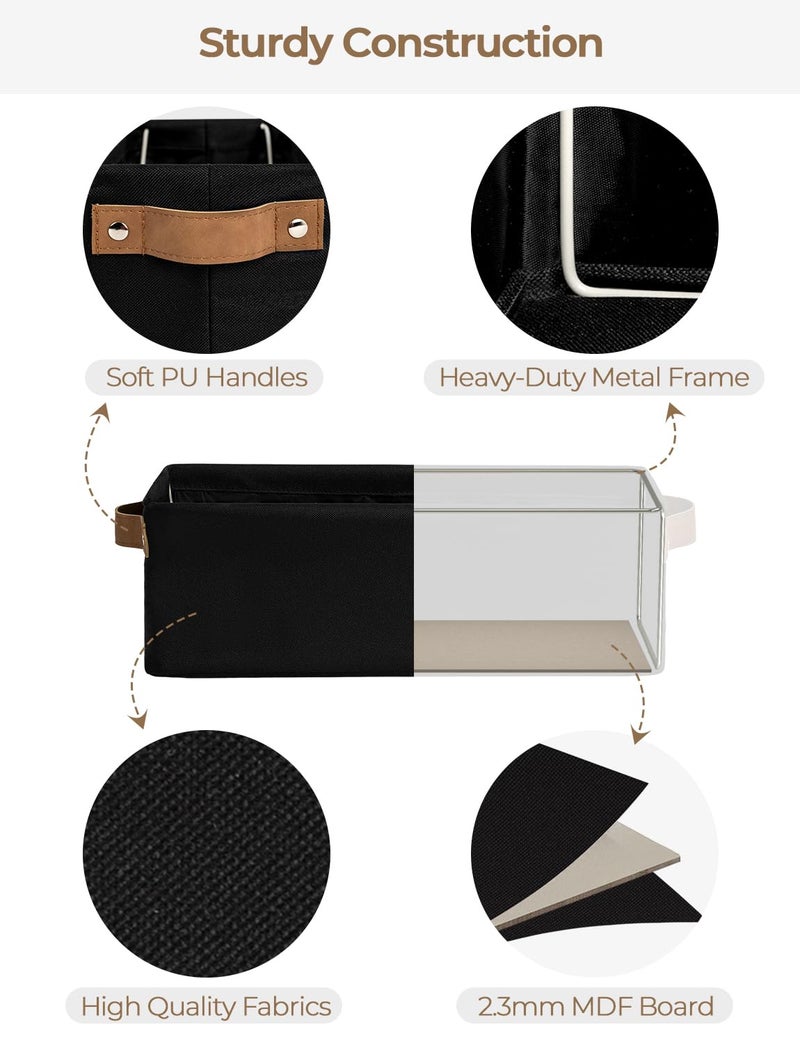 StorageWorks Narrow Storage Bins  Small Basket for Closet and Shelves  Fabric Organizer with Handles  Toilet Paper Storage  Black  2-Pack - Image 3