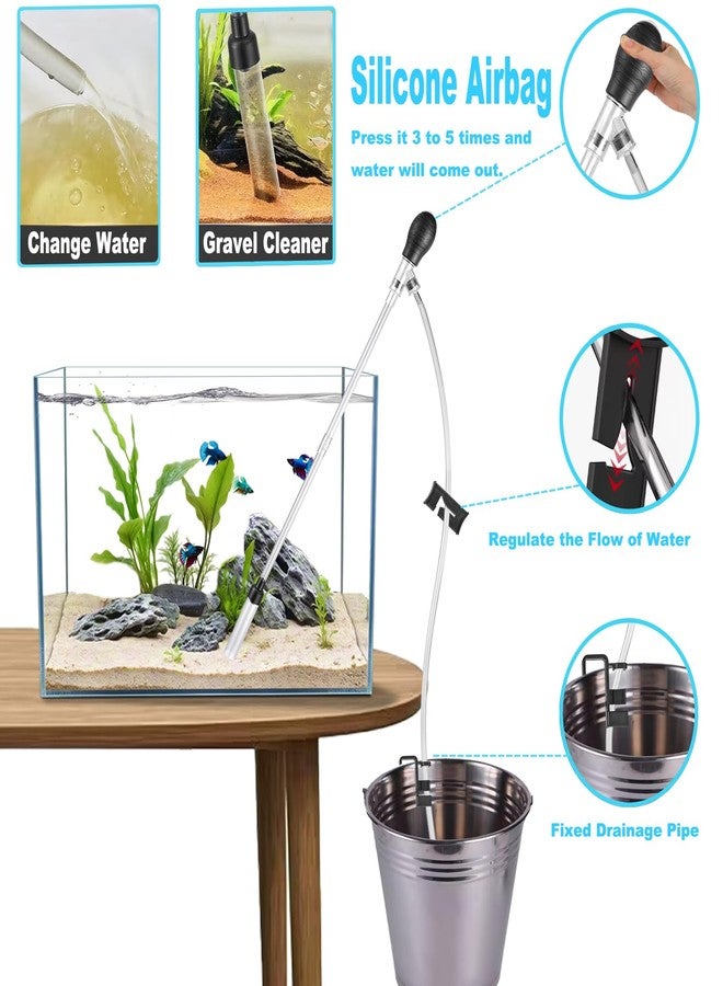 Carefree Fish منظف حصى أحواض السمك Carefree، خرطوم بطول 6 أقدام، مغير ماء حوض السمك، مكنسة رمل، وسادة هوائية سيليكون، طول قابل للتعديل، مصنوع من مادة ABS (لأحواض من 5 إلى 20 جالونًا)، إصدار مطور جديد لعام 2026 - Image 3