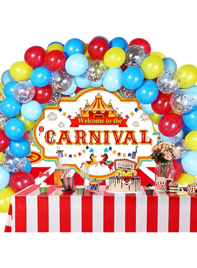 Tatuo Circus Carnival Party Decoration Including Circus Confetti Balloons Kit Carnival Photography Backdrop Banner Carnival Party Tablecloths for Kids Boys Girls Birthday Party Decorations Supplies - Image 4