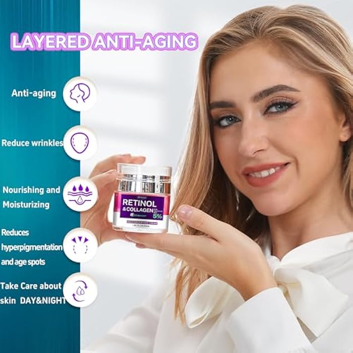 M'YGGIC Collagen Moisturizer Retinol Face Cream with Hyaluronic Acid & Arbutin, Day & Night Anti Aging Facial Moisturizing Cream for Face and Neck to Reduce Wrinkles, Women and Men ，1.85 Fl Oz - Image 2