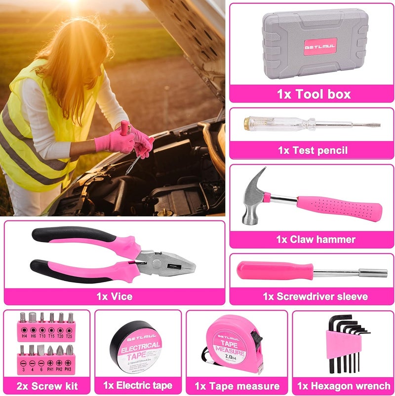 GETLMUL Pink Car Emergency Kit - Premium Roadside Accessories with Jumper Cables, Flashlight, and Toolbox Set - Image 4