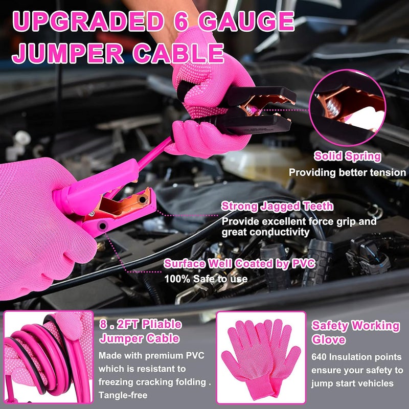 GETLMUL Pink Car Emergency Kit - Premium Roadside Accessories with Jumper Cables, Flashlight, and Toolbox Set - Image 2